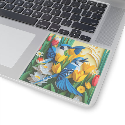 Blue Jays in a Spring Garden Kiss-Cut Stickers (4 Sizes)