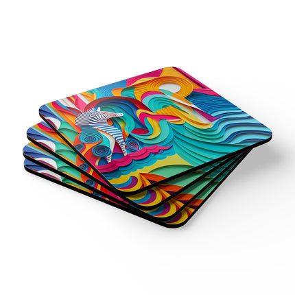 Surfing Zebra Cork Corkwood Coaster Set