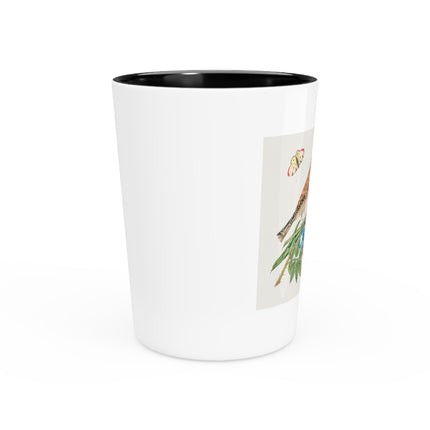 Pair of Brown Birds on Bouquet with Tulip, Rose, Snapdragons, and Butterflies by Anonymous Ceramic Shot Glass