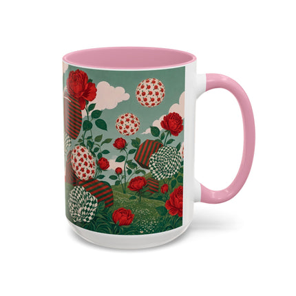 🌹💚 The Scarlet Rose Checkerboard Garden Colorful Mug – Art Deco Floral Whimsy