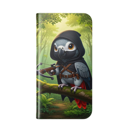 🪶🌲 The African Grey Sentinel Flip Case – Quiet Strength & Woodland Adventure