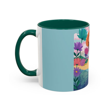 The Lady Of The Coral Parasol Colorful Mugs – Art Deco Coastal Elegance