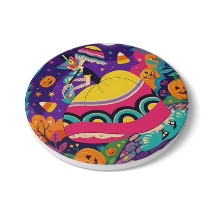 🌙🎃 The Lady Of Moonbeam Hollow Ceramic Coaster – Whimsical Halloween Charm