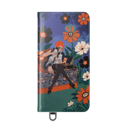 🌺🐈 The Lady Of The Midnight Garden Cat Flip Case – Art Deco Floral Fantasy