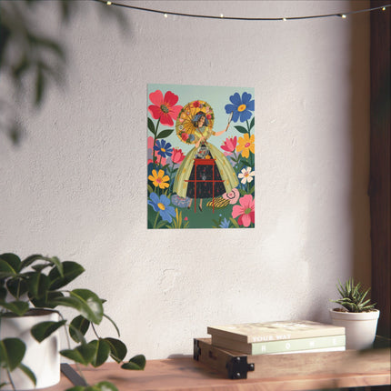 🌸🪞 The Lady Of The Flower Parasol Matte Vertical Poster – Art Deco Garden Whimsy