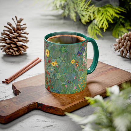Farm Garden with Sunflowers by Gustav Klimt Colorful Mugs (11oz, 15oz)
