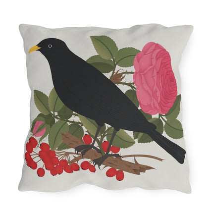 Blackbird & Rose Outdoor Pillows – Timeless Elegance & Nature's Harmony