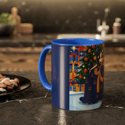 👑🎄 The Christmas Queen Of Golden Bells Colorful Mug – Art Deco Holiday Elegance
