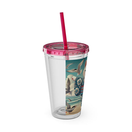 Geisha Kitten by the Seaside Sunsplash Tumbler with Straw, 16oz