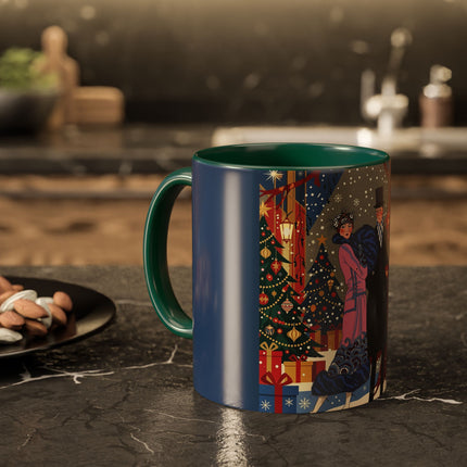 🎩🎄 Christmas Eve Promenade Colorful Mug – Art Deco Holiday Elegance