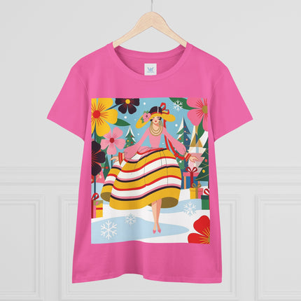 🎄🌸 The Christmas Blossom Belle Cotton Tee – Art Deco Holiday Whimsy