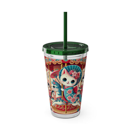 Geisha Kitten's Enchanted Carousel Ride Sunsplash Tumbler with Straw, 16oz