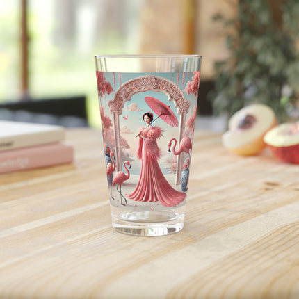 Petals, Porcelain, and Flamingos Pint Glass, 16oz