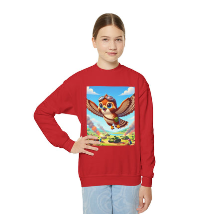 Red-Tailed Hawk in Battle Youth Crewneck Sweatshirt – Flight, Focus & Fearless Energy