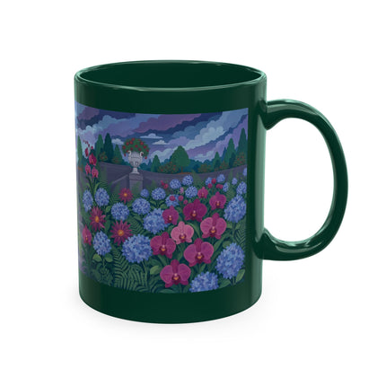 🦚🌸 The Lady & The Peacock On The Garden Steps Ceramic Mug – Art Deco Garden Elegance