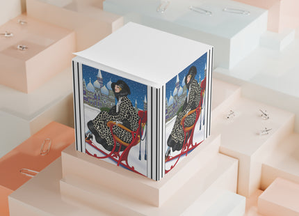 Elegant Winter Woman in Sleigh Note Cube