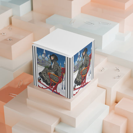 Elegant Winter Woman in Sleigh Note Cube