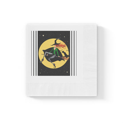 A Witch’s Moonlit Flight White Coined Napkins