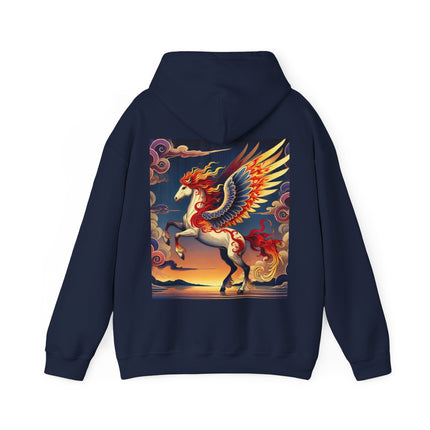 Flame-Winged Horse at Sunset – Heavy Blend™ Hooded Sweatshirt