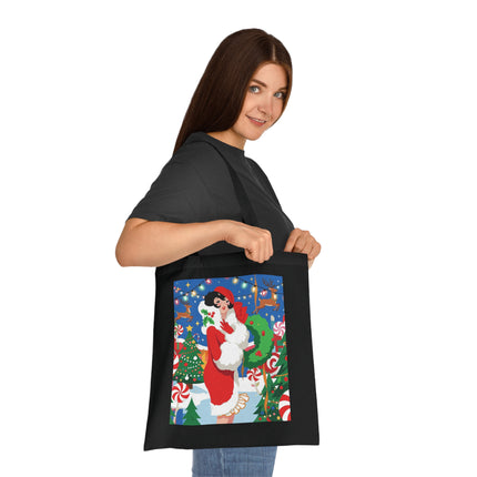 🍬🎄 The Lady Of The Peppermint Christmas Garden Cotton Tote Bag – Art Deco Holiday Fantasy
