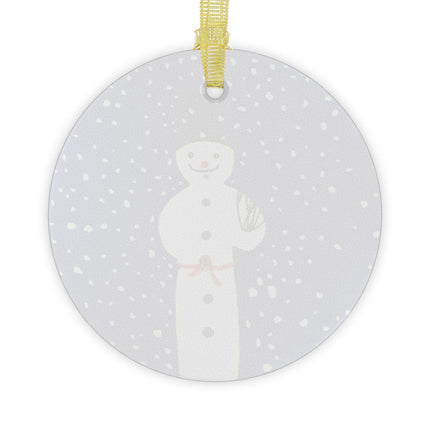 Snowman in Falling Snow Glass Ornament