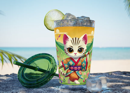 Samurai Kitten Sunsplash Tumbler with Straw, 16oz