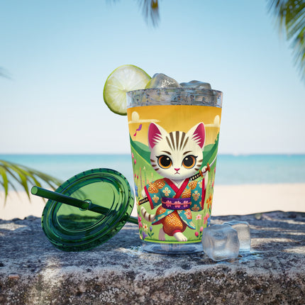 Samurai Kitten Sunsplash Tumbler with Straw, 16oz