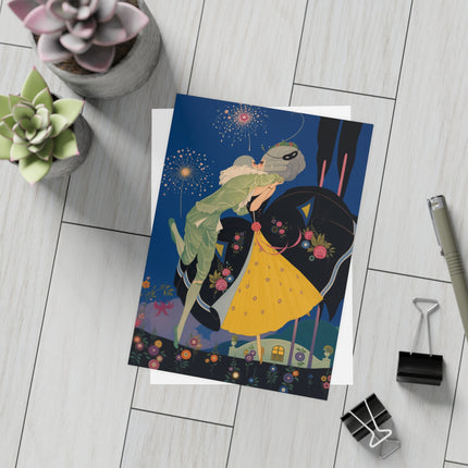 🎭🌼 The Midnight Masquerade Kiss Postcard Bundles – Art Deco Garden Romance