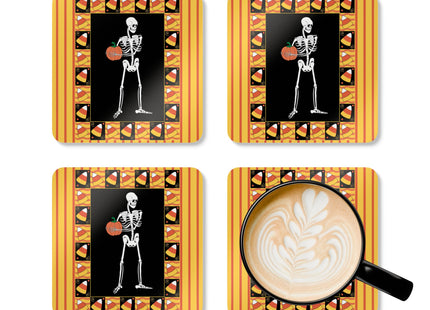 Candy Corn Skeleton Corkwood Coaster Set