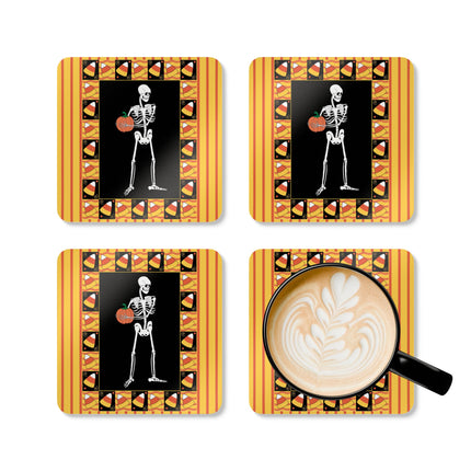 Candy Corn Skeleton Corkwood Coaster Set