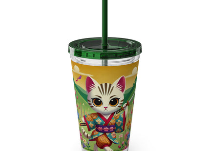 Samurai Kitten Sunsplash Tumbler with Straw, 16oz
