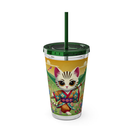 Samurai Kitten Sunsplash Tumbler with Straw, 16oz