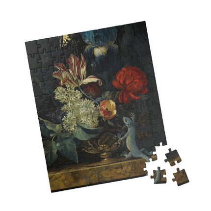 Dutch Baroque Still Life Puzzle — Tulips, Butterfly & Lizard (110–1014 pcs)