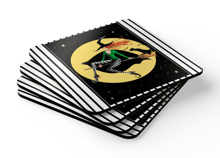 A Witch’s Moonlit Flight Corkwood Coaster Set