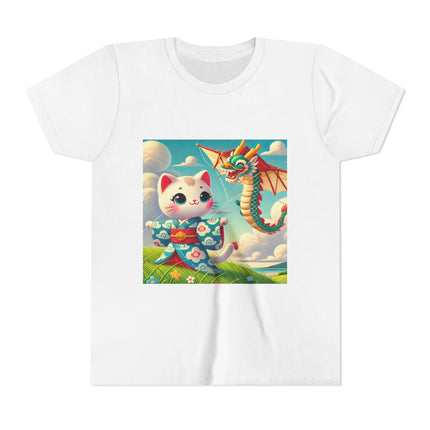 Geisha Kitten and the Dragon Kite Youth Short Sleeve Tee