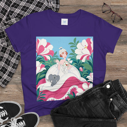 🌸🐘 The Pink Blossom Companion Cotton Tee – Art Deco Floral Whimsy