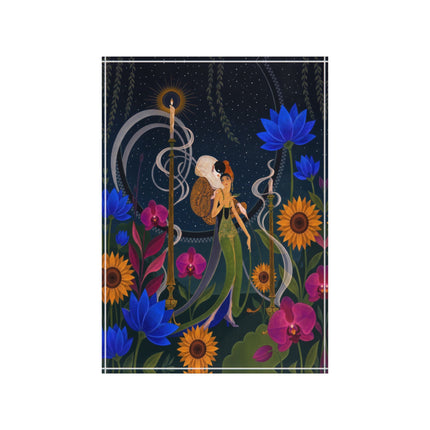 🌙🪷 The Lady Of The Midnight Lotus Garden Acrylic Art Block – Art Deco Nocturne