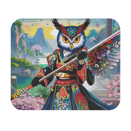 Cyberpunk Samurai Owl Mouse Pad, Rectangle