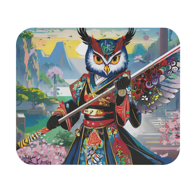 Cyberpunk Samurai Owl Mouse Pad, Rectangle