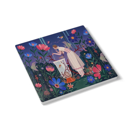 🐠🌸 The Enchanted Aquarium Garden Ceramic Coaster – Art Deco Underwater Fantasy