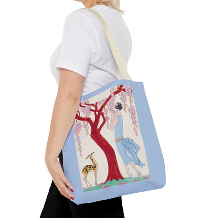 Woman, Fawn, and Red Tree by George Barbier Tote Bag (AOP)