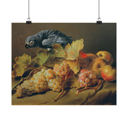 Still Life with Parrot and Grapes by Erasmus Von Engert Matte Horizontal Posters