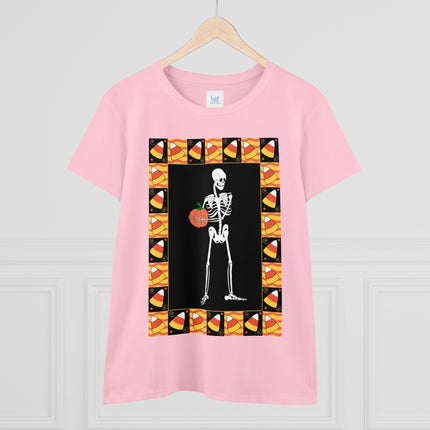Candy Corn Skeleton Women's Midweight Cotton Tee