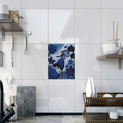 ☔💙 The Blue Rain Promenade Ceramic Tile – Art Deco Floral Fashion