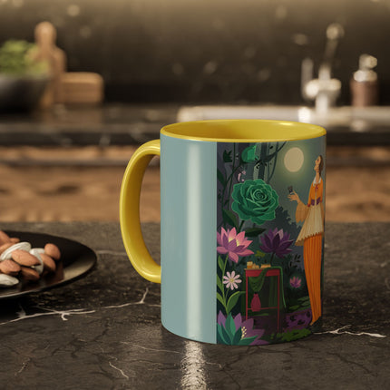 The Lady Of The Moonlit Garden Colorful Mugs – Art Deco Botanical Serenity