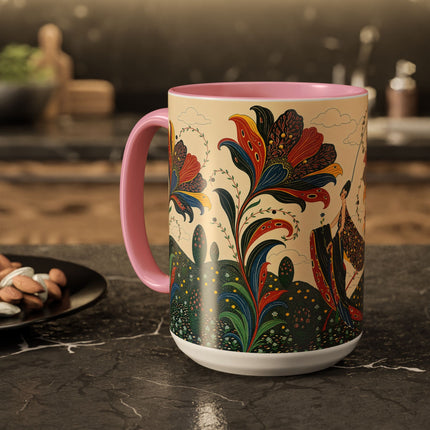 🌺🦋 The Enchanted Floral Voyage Colorful Mug – Art Deco Botanical Whimsy