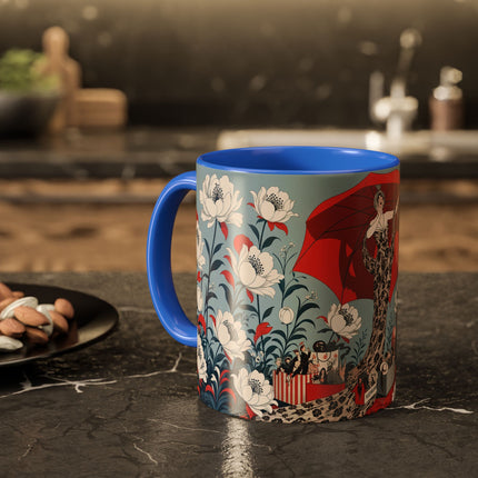 ❤️🌺 The Scarlet Parasol Spectacle Colorful Mug – Art Deco Fashion Elegance