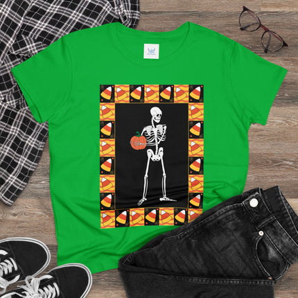 Candy Corn Skeleton Women's Midweight Cotton Tee