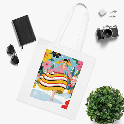 🎄🌸 The Christmas Blossom Belle Cotton Tote Bag – Art Deco Holiday Whimsy
