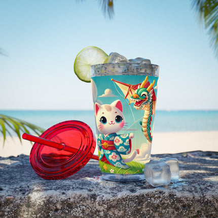 Geisha Kitten and the Dragon Kite Sunsplash Tumbler with Straw, 16oz